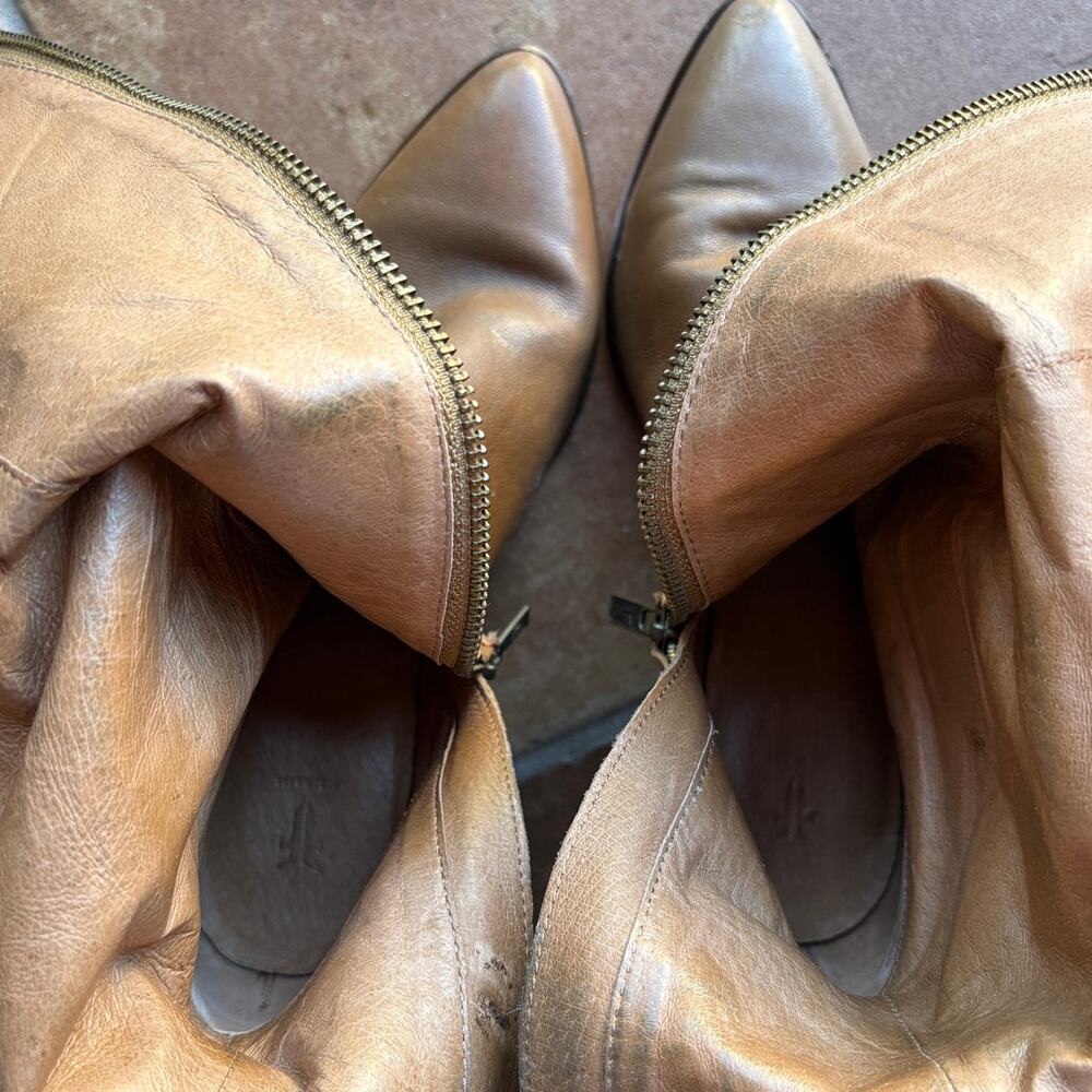 Frye Reed Inside Zip Tall Western Inspired Retro Knee Boots "Patchwork" Heels 7 - Picture 9 of 16